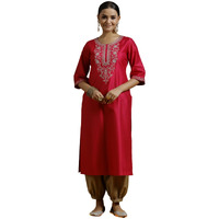 Libas Women's Silk Floral Straight Kurta (G2732_Pink_Xs)