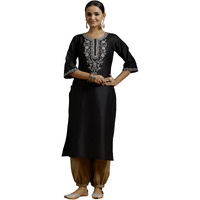 Libas Women's Silk Embroidered Straight Kurta (G2734 Black