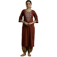 Libas Women's Silk Floral Straight Kurta (G2735_Maroon
