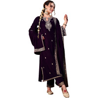 Libas Women's Velvet Embroidered Kurta Set (48816O_Burgundy_Xs)