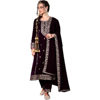 Libas Women's Velvet Kurta Set (48817O_Burgundy