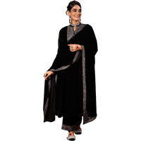 Libas Women's Velvet Embroidered Kurta Set (48819O_Black