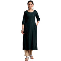 Libas Women's Viscose Rayon Woven Design Straight Kurtas (29237O_Green