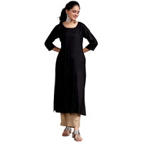Libas Women's Viscose Rayon Woven Design Straight Kurtas (29239O_Black