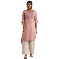 Libas Women's Polyester Yoke Design Straight Kurta (29206 Peach