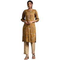 Libas Women's Silk Printed Straight Kurta (29216 Mustard