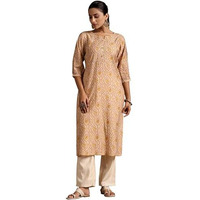 Libas Women's Silk Floral Straight Kurta (29221 Yellow