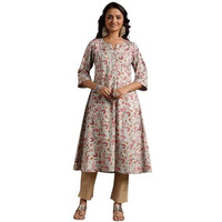 Libas Women's Cotton Printed A-Line Kurtas (29223_Green