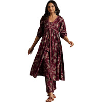 Libas Womens Printed Silk Blend A-Line Kurta With Trousers