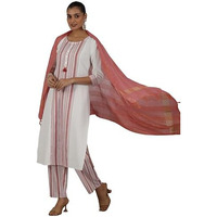 Libas Womens Printed Cotton Blend Straight Kurta With Trousers And Dupatta