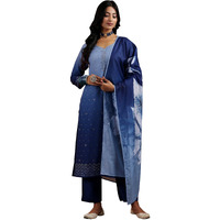 Libas Womens Embellished Muslin Straight Kurta With Trousers And Dupatta