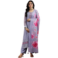 Libas Womens Embroidered Georgette Straight Kurta With Trousers And Dupatta