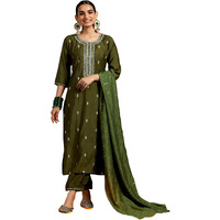 Libas Women's Silk Blend Kurta Set (Gs947_Olive