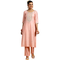Libas Women's Silk Blend Embroidered Kurta Set (Gs951_Peach