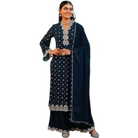 Libas Womens Printed Georgette Straight Kurta With Palazzos And Dupatta