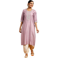 Libas Women's Silk Straight Kurta (G2738_Purple