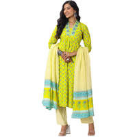 Libas Womens Printed Cotton Straight Kurta With Trousers And Dupatta