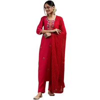 Libas Women's Silk Blend Kurta Sets (36851O_Pink_Xl)