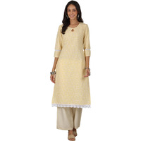 Libas Women's Cotton Printed Straight Kurta (37248_Yellow