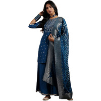 Libas Womens Woven Design Silk Blend Straight Kurta With Palazzos And Dupatta