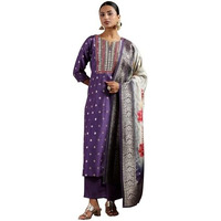 Libas Womens Woven Design Silk Blend Straight Kurta With Trousers And Dupatta