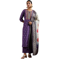 Libas Womens Woven Design Silk Blend Straight Kurta With Trousers And Dupatta