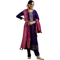 Libas Womens Woven Design Silk Blend Straight Kurta With Palazzos And Dupatta