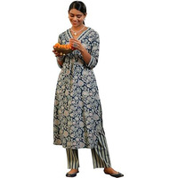 Libas Womens Printed Cotton Straight Kurta With Trousers