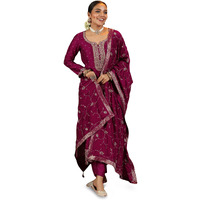 Libas Maroon Silk Blend Embroidered Kurta Sets For Women