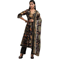 Libas Black Silk Blend Printed Kurta Sets For Women