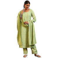 Libas Womens Embroidered Silk Blend Straight Kurta With Palazzos And Dupatta