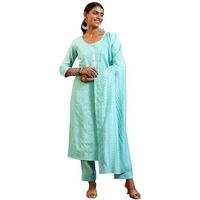 Libas Womens Embroidered Silk Blend Straight Kurta With Palazzos And Dupatta