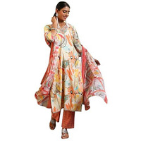 Libas Women's Silk Blend Printed Kurta Set (49141_Off White