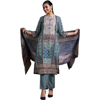 Libas Womens Printed Crepe Straight Kurta With Trousers And Dupatta