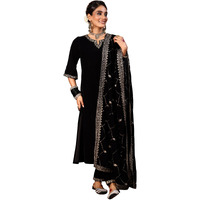Libas Women's Velvet Kurta Set (36970_Black