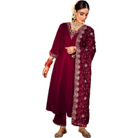 Libas Women's Velvet Kurta Set (36976_Red