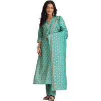 Libas Women's Silk Blend Printed Kurta Set (36981_Blue
