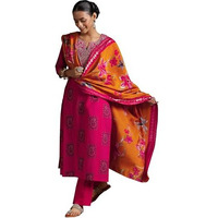 Libas Women's Silk Blend Kurta Sets (36985_Pink_Xl)