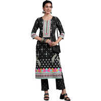 Libas Women's Poly Crepe Printed Kurta Set (39005 Black