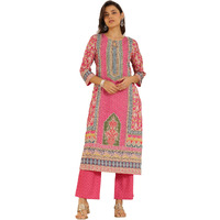 Libas Women's Poly Crepe Printed Kurta Set (39007 Pink