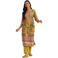 Libas Womens Printed Crepe Straight Kurta With Palazzos