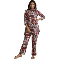 Libas Womens Printed Silk Blend Co-Ord Set For Women Brown