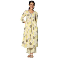 Libas Womens Printed Cotton A-Line Kurta With Trousers