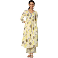 Libas Womens Printed Cotton A-Line Kurta With Trousers