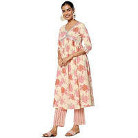 Libas Womens Printed Cotton A-Line Kurta With Trousers