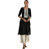 Libas Women's Cotton Ethnic Motifs Straight Kurta (37251 Black