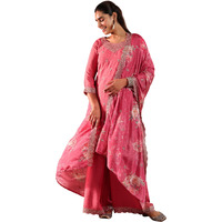 Libas Womens Embroidered Silk Blend Straight Kurta With Palazzos And Dupatta