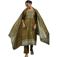 Libas Women's Silk Blend Kurta Set (49231_Brown