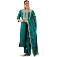 Libas Green Silk Blend Yoke Design Kurta Sets For Women