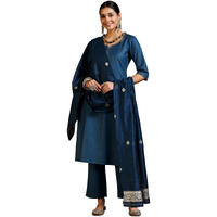 Libas Women's Silk Blend Solid Kurta Set (39054_Teal
